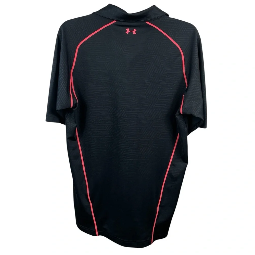 New Men's Under Armour LooseFit HeatGear Stretch Black/Neon Pink Polo Small 0252